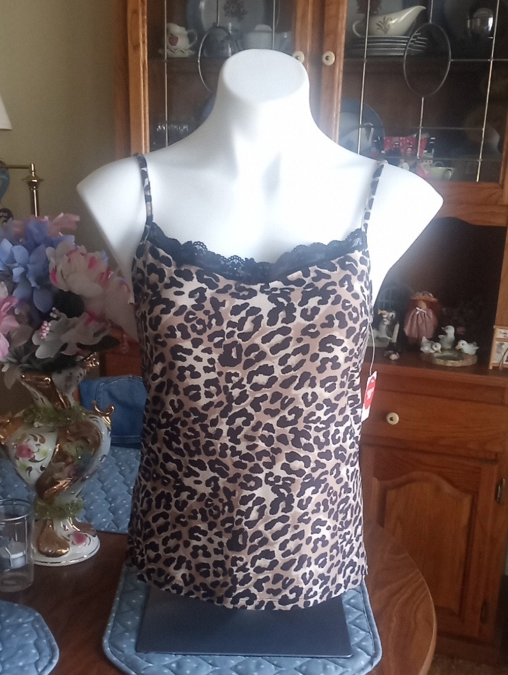 Ardene Leopard Print Lace Trim Cami in Tan and Black
